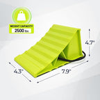 2 Pair Wheel Chocks for Travel Trailers, Non Slip Heavy Duty Green Wheel Chock with Rope, Lightweight Wheel Stoppers for Cars Campers Trucks RVs, Easy to Carry & Suitable for Most Tyre Sizes