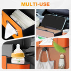 3-in-1 Car Backseat Organizer with Cup Holder, Tissue Box, Trash Bin & Hooks,Multifunctional Back Seat Car Organizer for Hold Phones,Snacks,Drinks,and Handbags (Black)