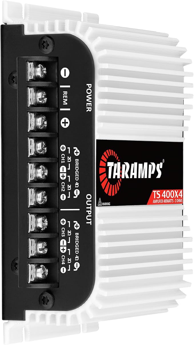 TS 400x4 400 watts RMS 4 Channels Full Range Car Audio Amplifier, 2 Bridged Channels, RCA Input Class D, Output Power, Multichannel Amplifier System, Small - TS400X4