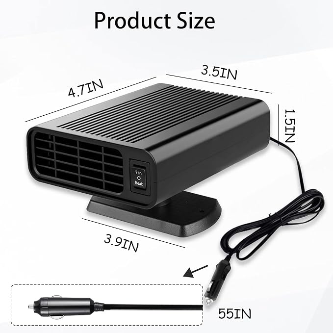 12V 150W Car Heater for Vehicle - Portable Heater with 2-in-1 Heating & Cooling, 360° Rotary Windshield Defroster, Plugs into Cigarette Lighter for Cars/SUVs/Trucks