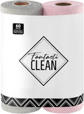 Microfiber Cleaning Cloth Roll -60 Pack, Tear Away Microfiber Towels, 12" x 12", Reusable, Washable, Lint Free, Ultra Absorbent Dishcloth for All-Around Cleaning (Pink & Grey)