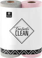 Microfiber Cleaning Cloth Roll -60 Pack, Tear Away Microfiber Towels, 12" x 12", Reusable, Washable, Lint Free, Ultra Absorbent Dishcloth for All-Around Cleaning (Pink & Grey)