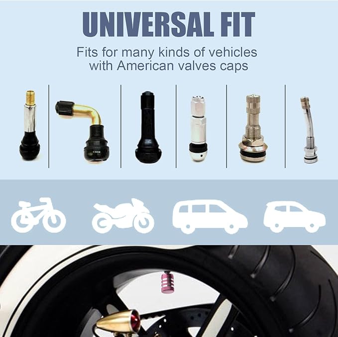 Tire Valve Stem Cap Cover - (5 Pack) Tire Air Caps Metal with Plastic Liner Corrosion Resistant Leak-Proof for Car Truck Motorcycle SUV and Bike Pink