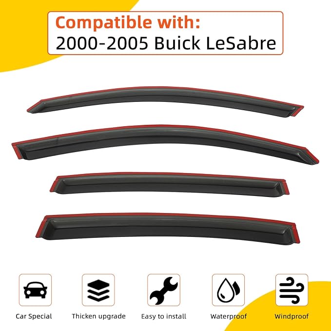 Rain Guards Compatible with 2000-2005 Buick Lesabre Tape-On Side Window Visor Wind Deflector Vent Visors Car Accessories 4pcs