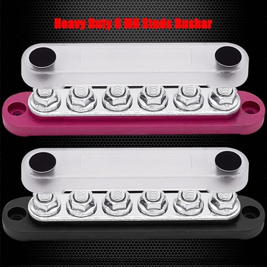 6 x M8 (5/16") Studs Power Distribution Block Bus Bar 12V, 5.9" HD 200A Marine BusBar Battery Distribution Block W/Cover for Car Boat Solar (Red & Black)
