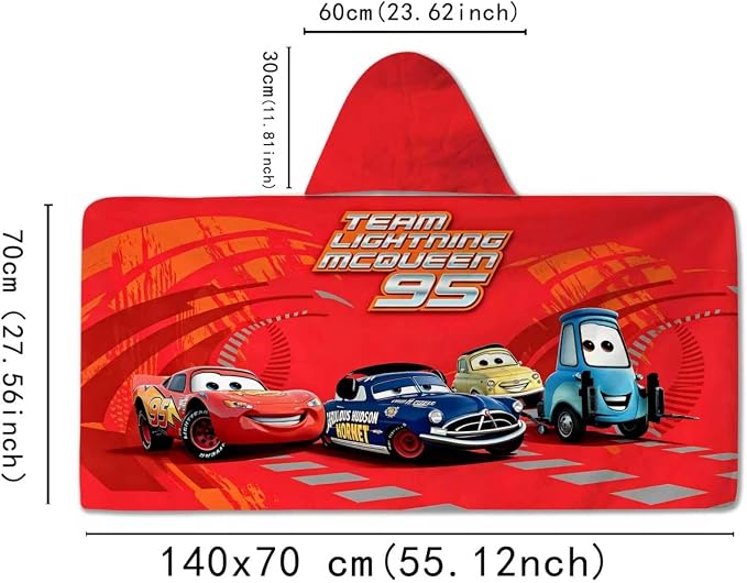 Cars Printed Soft Cotton Terry Hooded Towel Wrap, Absorbent Wearable Hooded Towel for Bath Pool Beach, 28 in x 55 in