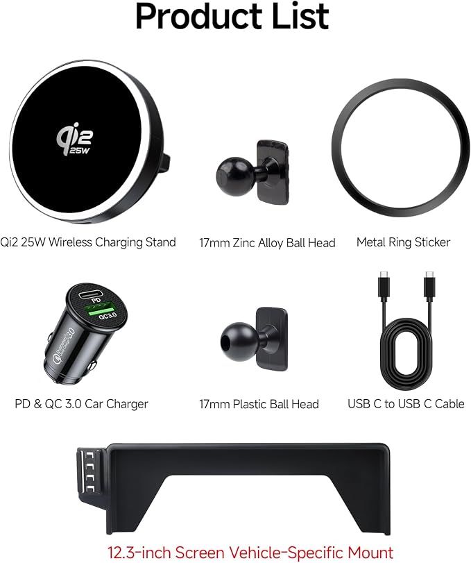 Qi2.2 25W Wireless Charger Car Phone Mount for Honda Accord/Hybrid 2023-26 | 12.3" Screen, Magsafe Accessories Fast Charging Magnetic Cell Phone Holder Clip Compatible with iPhone Android, GPS Bracket