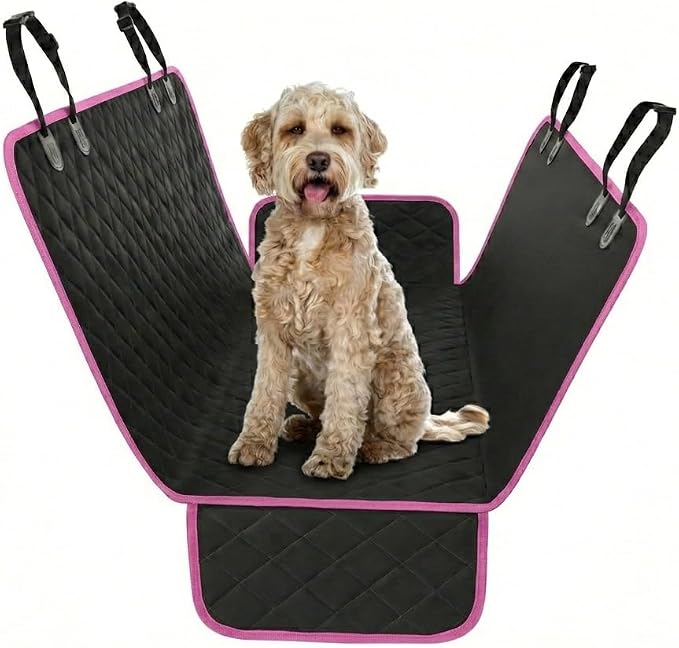 Pink Standard Dog Car Hammock Back Seat Cover, Waterproof Backseat Cover Protector for Truck Bench Rear of Sedans or SUVs, Essential Pet Supplies Vacuum or Wipe Clean, Machine Washable