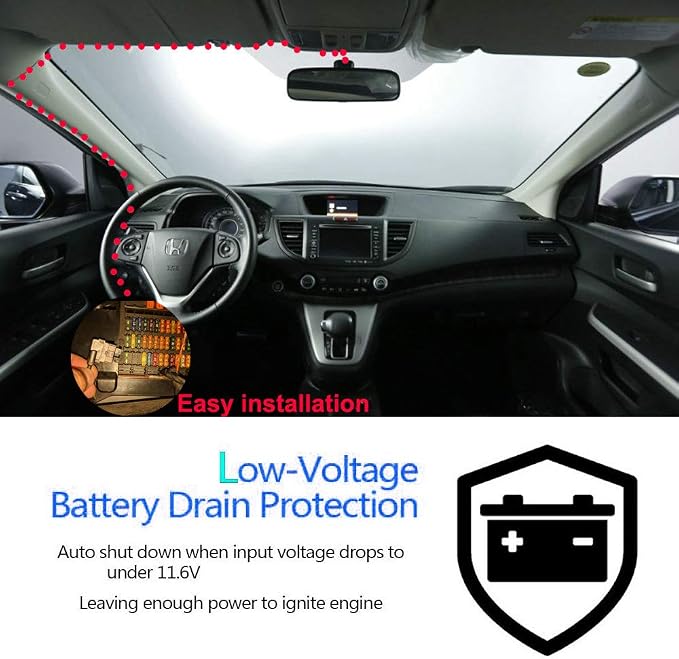 Dash Cam Hardwire Kit Mini USB,10ft 12V-24V to 5V Low Voltage Protection ACN/ACS/ACU Add a Circuit Fuse Holders (Right Angle Mini USB+Fuse kit)