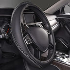 Bling Diamond Black Leather Steering Wheel Cover, Studded Crystal Rhinestones Universal Fit 14" 1/2-15" Glitter for Women Sparkle Girl Fit Suvs,Vans,Sedans,Car,Trucks, Silver Diamond