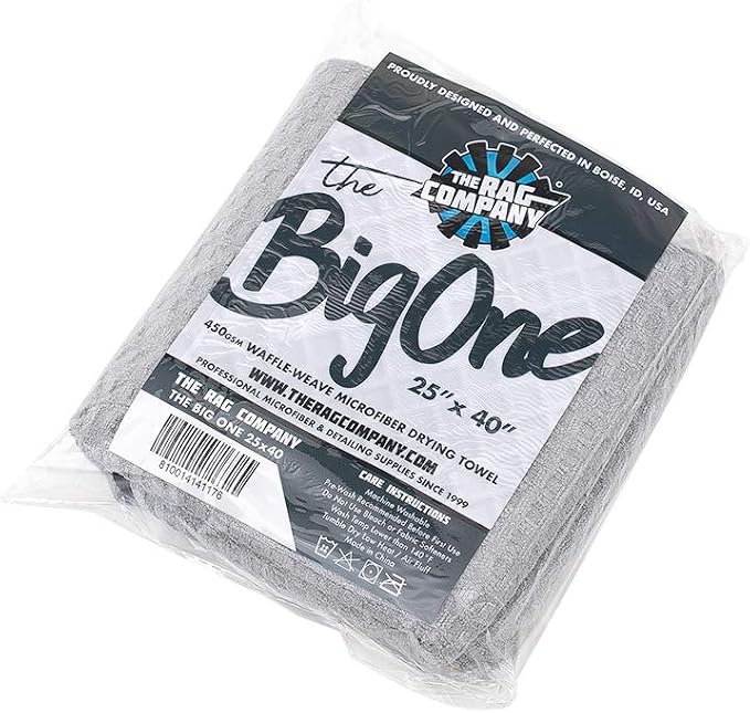 The Big One - Waffle-Weave Microfiber Drying Towel; Super Absorbent for Car Washes, Detailing, and More; Buttersoft Suede Edges; Scratch-Free, 450GSM, 25in x 40in, Grey (Pack of 2)