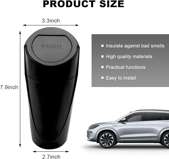 Car Trash Can with Lid, Mini Car Garbage Bin Leakproof Cup Holder Trash Can, Multipurpose Organizer Door Pocket Trash Cup Fits Auto Home Office, Universal Garbage Can (Black)