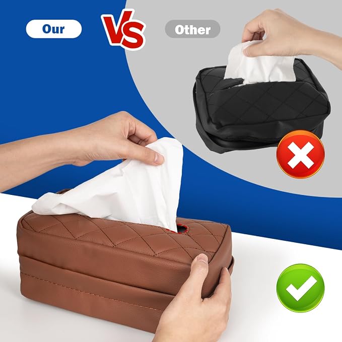 Car Tissue Holder - Standard Pu Leather Napkin Holder for Backseat, Extra Large Organization Fits 120-230 Tissues Per Box, 9.84'' X 4.72'' X 5.91'', Matte Brown