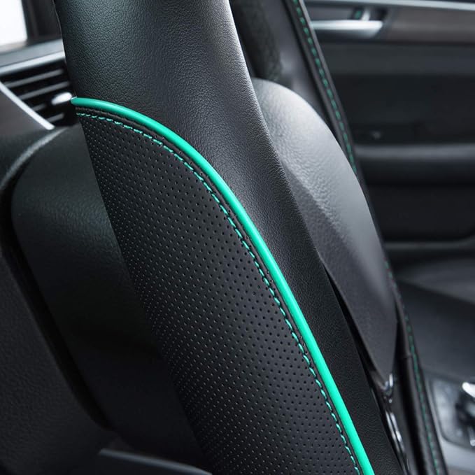 Colour Piping Leather Universal Fit Steering Wheel Cover,Perfectly fit for 14.5-15 inches for Various Vehicles SUVs,Vans,Sedans,Cars (Black & Mint)