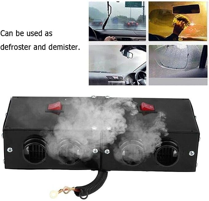 12V Car Heater Defroster, 500W Universal Windscreen Demister, 4 Holes Portable Car Defroster Windshield Heater for Truck Car Winter Defrosting Defogging Fast Heating with Mounting Accessories