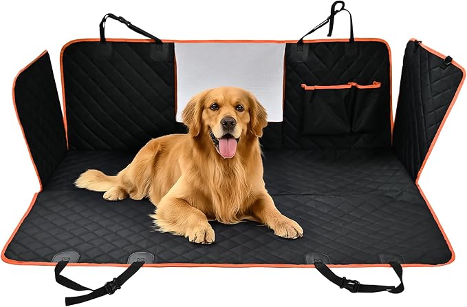Dog Car Seat Cover for Back Seat, Scratch-Resistant Nonslip Hammock with Side Flaps and Seatbelt Openings for Cars, SUVs, and Trucks, Black