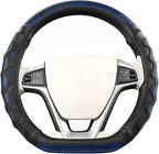 D-Shaped Car Steering Wheel Cover, 14.5-15" Anti-Slip Steering Wheel Protector with 3D Honeycomb Massage Grip, Comfortable Sporty Auto Interior Decor Accessories, Universal Fit (Black/Blue)
