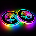 Tree of Life LED Cup Holder Lights for Car,7 Colors Light Up Cup Holder Coasters Car Decor,Vibration Sensor Coasters,Tree of Life Auto Accessories Gifts Women Men,Universal for SUV Sedan Truck
