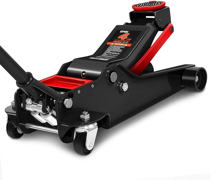 DNA Motoring Floor Jack 4 Ton (8000 lbs) Capacity, Fast Lift Low Profile Hydraulic Trolley Jack, Steel Heavy-Duty Service Car Jack, Lifting Range 4.5"-20", Black, TOOLS-00308-BK