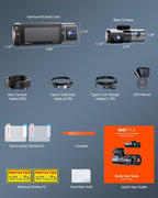 N5 4 Channel WiFi 360° All Sides Dash Cam, STARVIS 2, IR Night Vision, 2.7K+1080P*3 Front Rear Inside Dashcam, Voice Control, GPS, 24 Hours Buffered Parking Mode Dash Camera, 512GB Max (N5)