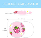 Cute Strawberry Steering Wheel Cover Anti-Slip and Practical 14.5-15 Inch Universal Steering Wheel Cover with 2 Pieces Car Coasters Suitable for Men Women