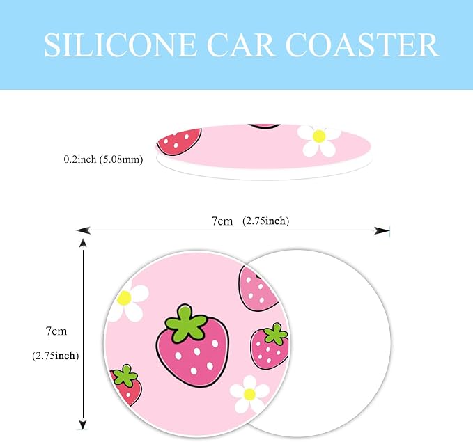 Cute Strawberry Steering Wheel Cover Anti-Slip and Practical 14.5-15 Inch Universal Steering Wheel Cover with 2 Pieces Car Coasters Suitable for Men Women