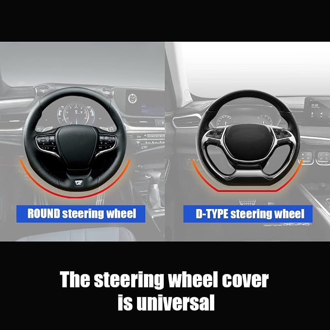 Steering Wheel Cover, Microfiber Leather Splicing with Classic Embossing,Contrasting Colors Anti-Slip Breathable Auto Car Steering Wheel Cover Fit 15 Inch Car Wheel Protector (Black&Gray)