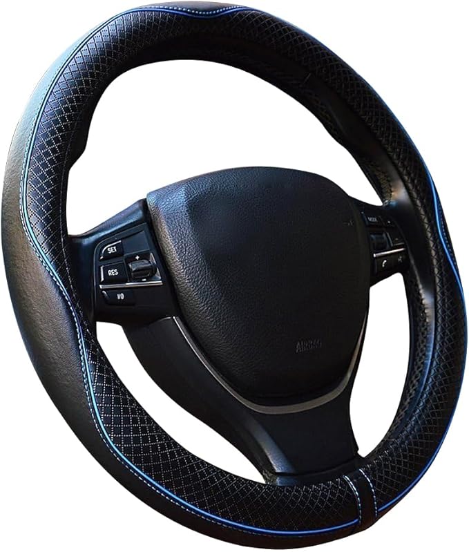 Steering Wheel Cover,Car Accessories,Microfiber Leather Car Steering Wheel Covers,Universal 15 Inch Anti-Slip Breathable Auto Interior Decor Protector,Suitable for Most Cars (Black&Blue)