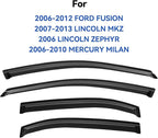 Window Visors Rain Guards Shield for 2006-2012 Ford Fusion, Out-Channel Window Vent Wind Deflectors Visors Shades for 2007-2013 Lincoln MKZ, 2006-2010 Mercury Milan, 2006 Lincoln Zephyr