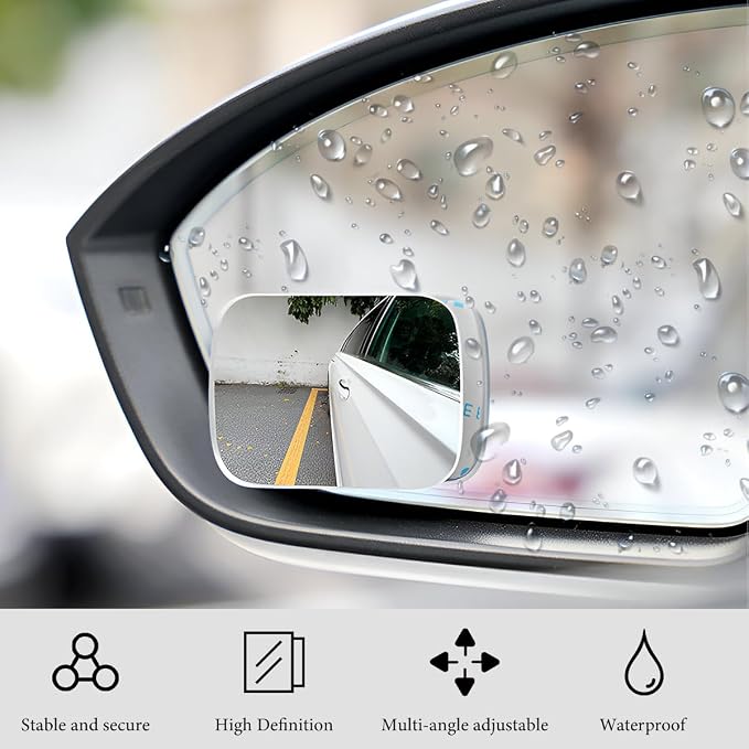 2 PCS Blind Spot Mirrors, Rounded Trapezoid HD Glass Frameless Rear View Mirror with Adjustable Stick, Universal Convex Wide Angle Blindspot Side Mirror for Cars Trucks SUVs
