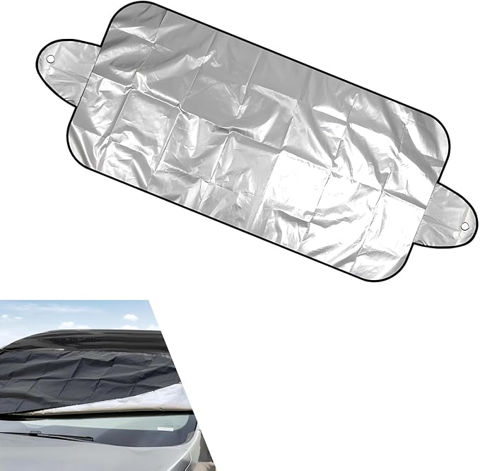 Car Windshield Sun Shade, Foldable Front Windshield Sunshade, 59" x 27.5" 190T Coated Cloth Car Window Covers, Against Snow, Ice, Frost, Dust, Sun, Universal for Most Cars (Silver)