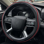 Car Steering Wheel Cover, Durable Leather Cover with Anti-Slip Lining, Breathable Auto Wheel Cover Protector, Universal 15 Inch Anti-Slip Steering Wheels for Men & Women (Black Red)