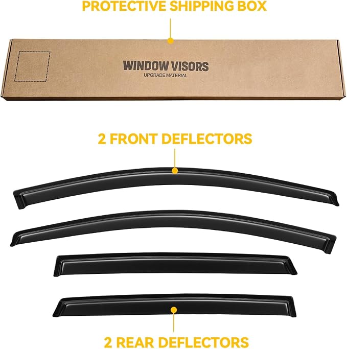 Window Visors for 2007-2011 Honda CR-V CRV, Rain Guards Shields Vent Deflector Shade Dark Smoke 2008 2009 2010, Tape-On, 4PCS