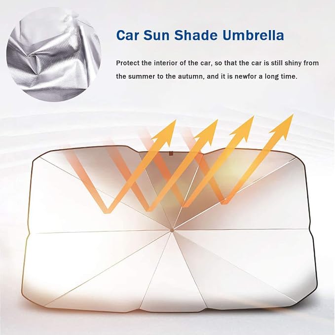 [2026 Upgraded] Sedan SUV Car Sun Shade for Windshield UV Rays and Heat Sun Visor Protector,Foldable Windshield Sun Shade Umbrella,Keep Car Cool,Easy to Use/Store,57''x 31''