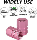 Aluminum Tire Stem Valve Caps Wheel Valve Covers Car Dustproof Tire Cap Cover Accessories, Universal for SUV, Car, Bike and Motorcycle，Hexagon Shape (Pink)