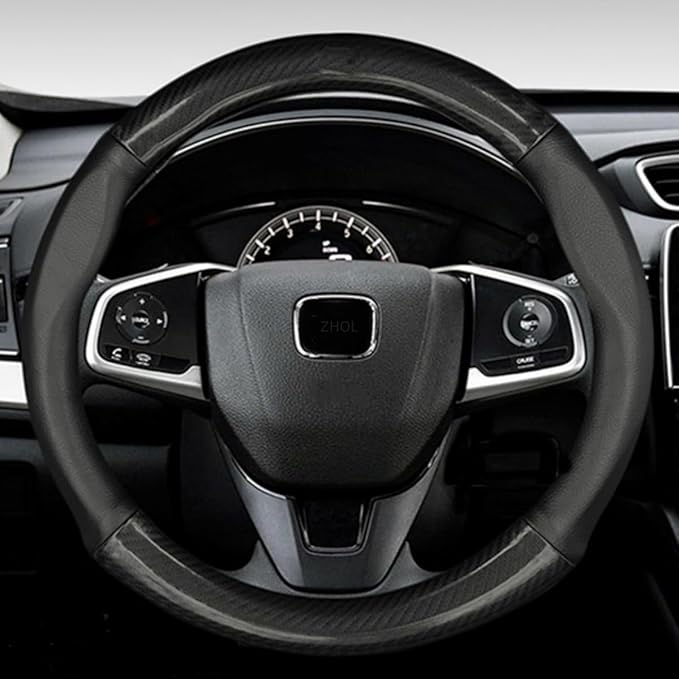 Steering Wheel Cover, Universal 15 Inch Fashion Sport Microfiber Leather Carbon Fiber Auto Car Steering Wheel Cover for Men, Anti-Slip Car Interior Accessories, Black