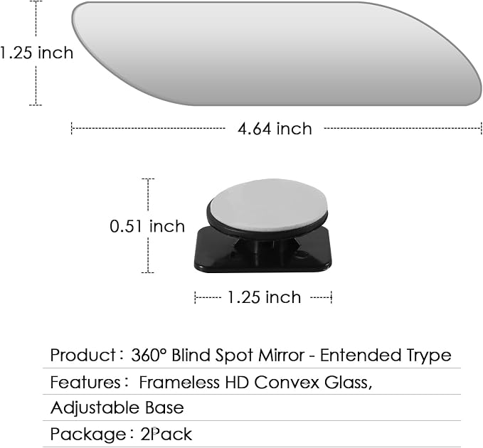 2 pcs Blind Spot Mirrors, HD Glass Convex 360° Wide Angle Side Rear View Mirror with ABS Housing for Cars SUV and Trucks