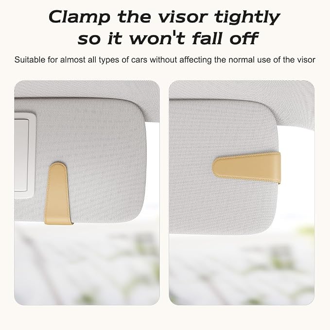 Sunglass Holder for Car Visor, Beige, 2 Packs | Suede Cloth, Magnetic, Organizer for Car Accessories