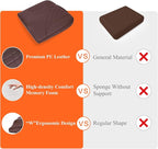 Premium Car Seat Cushion, Memory Foam Driver Seat Cushion to Improve Driving View- Coccyx & Lower Back Pain Relief - Seat Cushion for Car, Truck, Office Chair (Leather Brown)
