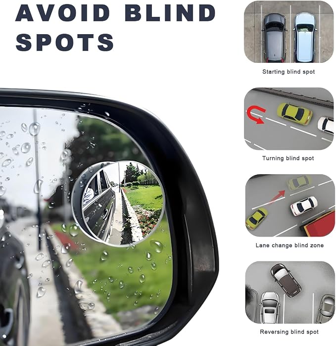 2 PCS Car Blind Spot Mirror, Round 360 Degree Rotating HD Glass Wide Angle Convex Rear View Mirror, Adjustable Frameless Side Blindspot Mirrors for Car SUV Truck RV Van