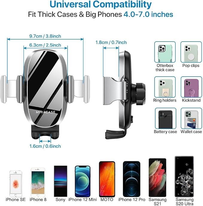 Cup Phone Holder for Car, [Upgraded Version] Adjustable Long Neck Car Cup Holder Phone Mount Cradle Friendly Compatible with iPhone Samsung Google and All Smartphones, Silver