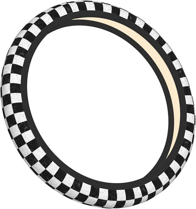 Checkerboard Steering Wheel Cover Car Steering Wheel Protector | Black White Elastic Anti-Slip Breathable Car Accessories Interior for Women Men Universal 15 Inch Fit Auto SUVs Vans Truck