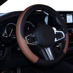 Car Steering Wheel Cover, Leather, Universal 15 Inch Fit, Anti-Slip & Odor-Free (Black&Brown)