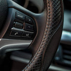Steering Wheel Covers Universal 15 inch - Genuine Leather, Breathable, Anti Slip & Odor Free (Black with Black Lines, M(14" 1/2-15" 1/4))