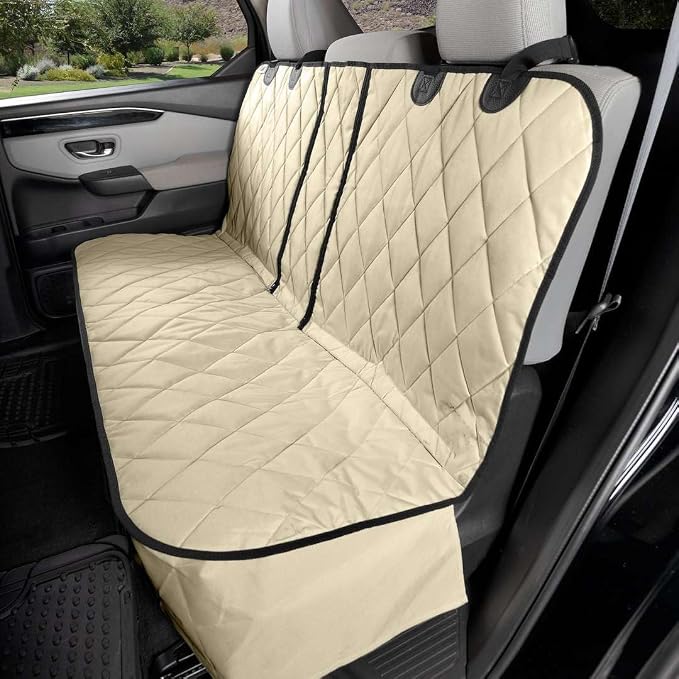 Dog Seat Cover for Back Seat, Heavy Duty Waterproof Rear Seat Protector for Large Trucks, SUVs, Cars - Fits 60/40 Split Bench with Middle Seat Belt, Non-Slip Backseat Cover (Extra Large, Tan)