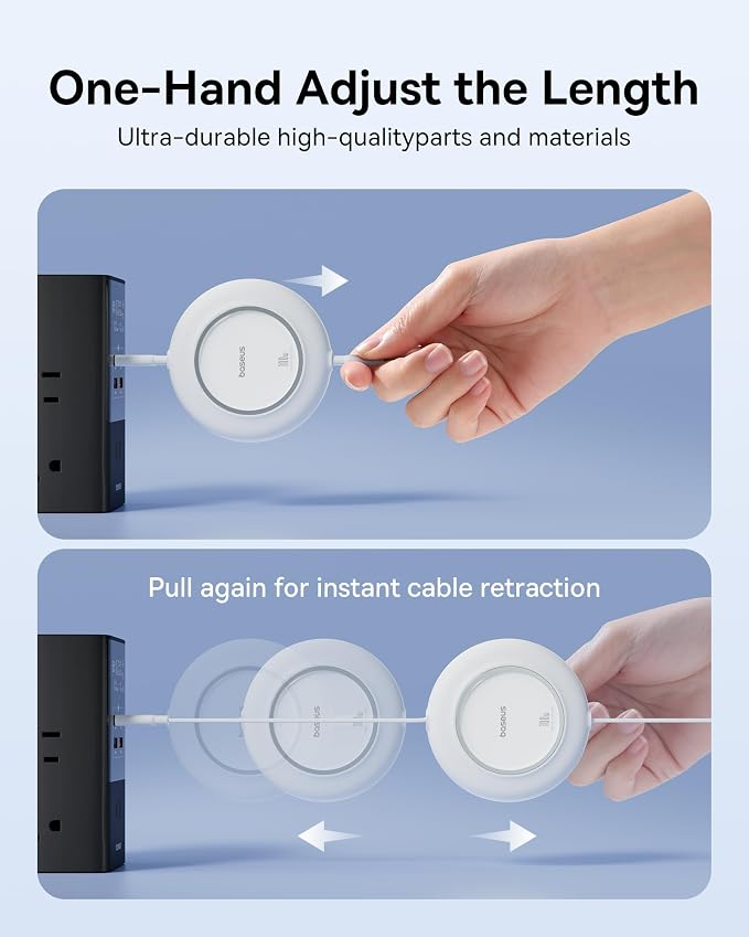 USB C to USB C Cable, 100W 6.6ft Retractable USB C Fast Charging Cable, 7-Stage Length Preset Retractable Charger Cord for iPhone 16 15 Pro Plus Pro Max, MacBook, iPad Pro, Samsung S24/S23+