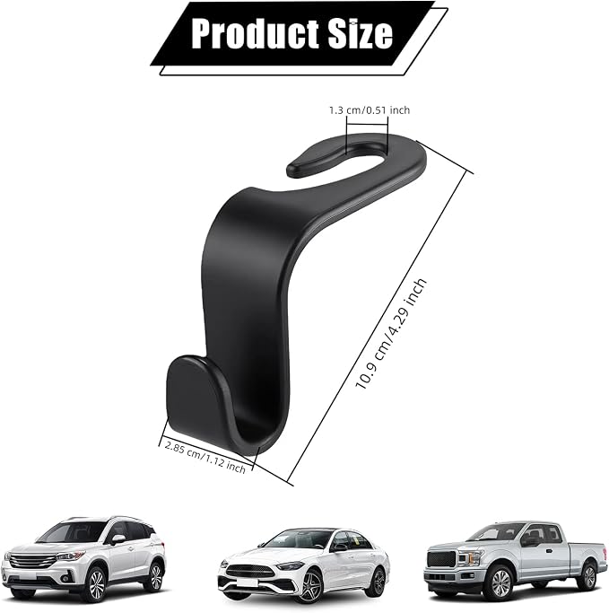 Purse Hook for Car, 4 PCS Car Purse Hook Headrest Hooks, 360° Rotatable Back Seat Storage Organizer, Universal Vehicle Seat Hanger for Purses, Handbags, Grocery Bags, Water Bottles, Black