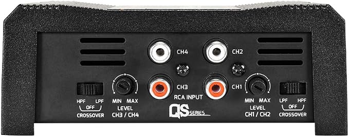 QS400.4 2 Ohm Mini Compact 4 Channel Car Audio Amplifier 4 x 100 Watts RMS at 2 Ohm - 400 Watt Amp Stereo 12 Volts Amp Class D Full Range Bridgeable