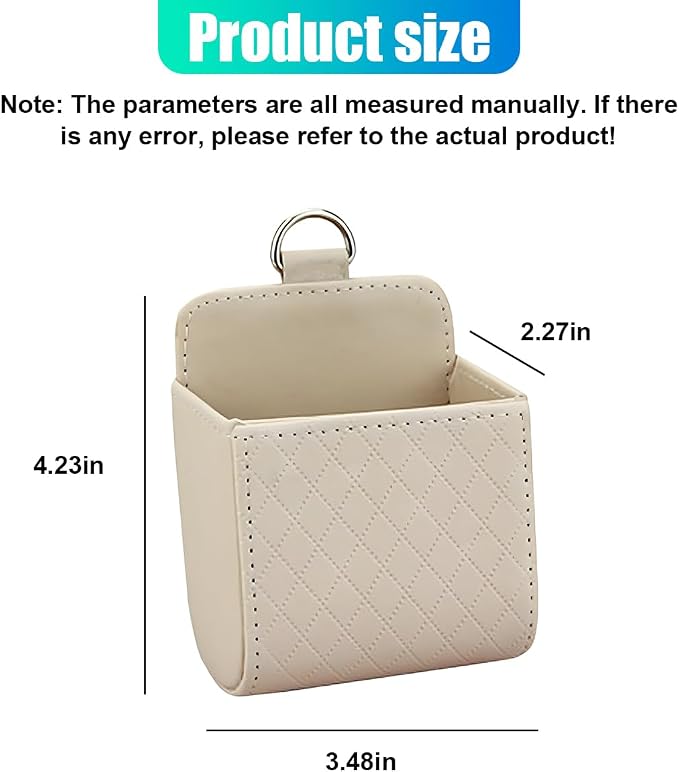 YoRise Car Air Vent Storage Bag, PU Leather Auto Hanging Storage Pouch with Hook, Portable Car Console Organizer, Vehicle Dashboard Organizer Accessories for Key, Cell Phone, Coin, Sunglasses (Beige)