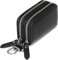 Key Fob Case Genuine Leather, Double Zipper Car Key Holder & Key Wallet with Keychain, Key Pouch for Purse Gift